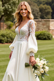 Ivory Long Sleeves A Line Lace Wedding Dress