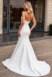 Ivory Strapless Bodycon Satin Long Wedding Dress