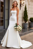 Ivory Strapless Bodycon Satin Long Wedding Dress