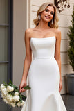 Ivory Strapless Bodycon Satin Long Wedding Dress