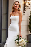 Ivory Strapless Bodycon Satin Long Wedding Dress