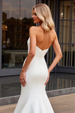 Ivory Strapless Bodycon Satin Long Wedding Dress