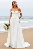 Simple Chiffon Off The Shoulder Ivory Wedding Dress