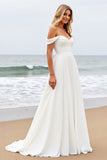 Simple Chiffon Off The Shoulder Ivory Wedding Dress