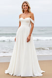 Simple Chiffon Off The Shoulder Ivory Wedding Dress