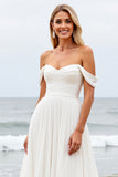 Simple Chiffon Off The Shoulder Ivory Wedding Dress