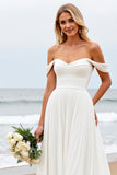 Simple Chiffon Off The Shoulder Ivory Wedding Dress
