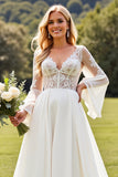 Ivory Long Sleeves Lace A Line Wedding Dress