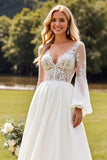 Ivory Long Sleeves Lace A Line Wedding Dress