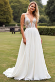 Ivory Spaghetti Straps A Line Sequins Long Wedding Dress