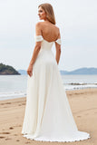 Ivory A Line Off The Shoulder Ruched Long Wedding Dress