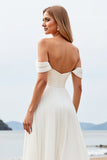 Ivory A Line Off The Shoulder Ruched Long Wedding Dress