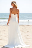 Ivory Strapless A Line Long Wedding Dress With Slit