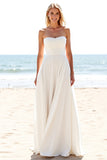 Ivory Strapless A Line Long Wedding Dress With Slit