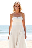 Ivory Strapless A Line Long Wedding Dress With Slit