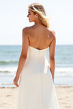 Ivory Strapless A Line Long Wedding Dress With Slit