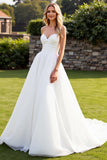 Strapless Ivory A Line Pleated Long Wedding Dress