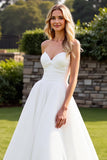 Strapless Ivory A Line Pleated Long Wedding Dress