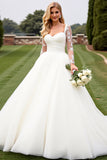 A Line Ivory Appliqued Wedding Dress with Long Sleeves