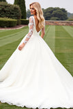 A Line Ivory Appliqued Wedding Dress with Long Sleeves