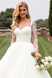 A Line Ivory Appliqued Wedding Dress with Long Sleeves