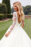 A Line Ivory Appliqued Wedding Dress with Long Sleeves
