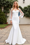 Ivory Mermaid Appliqued Wedding Dress with Long Sleeves