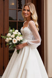 Delicate Ivory Lace A Line Illusion Long Sleeves Wedding Dress