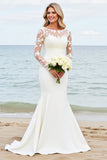 Graceful Ivory Illusion Mermaid Lace Long Sleeve Wedding Dress
