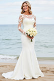 Graceful Ivory Illusion Mermaid Lace Long Sleeve Wedding Dress