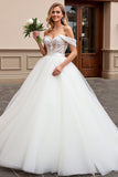 Ivory Lace Off the Shoulder Tulle Wedding Dress