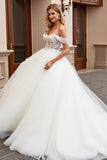 Ivory Lace Off the Shoulder Tulle Wedding Dress