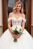 Ivory Lace Off the Shoulder Tulle Wedding Dress