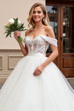 Ivory Lace Off the Shoulder Tulle Wedding Dress