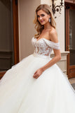 Ivory Lace Off the Shoulder Tulle Wedding Dress