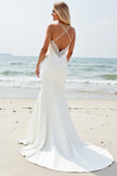 Simple Ivory Mermaid Satin Wedding Dress with Slit