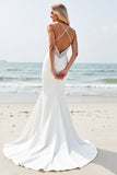Simple Ivory Mermaid Satin Wedding Dress with Slit