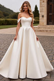 Off The Shoulder A Line Ivory Wedding Dress