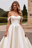 Off The Shoulder A Line Ivory Wedding Dress