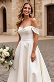 Off The Shoulder A Line Ivory Wedding Dress