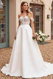 Ivory A Line Off The Shoulder Lace Long Wedding Dress