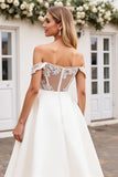 Ivory A Line Off The Shoulder Lace Long Wedding Dress
