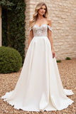 Ivory A Line Off The Shoulder Lace Long Wedding Dress