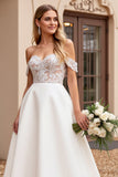 Ivory A Line Off The Shoulder Lace Long Wedding Dress