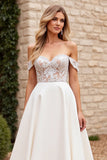 Ivory A Line Off The Shoulder Lace Long Wedding Dress