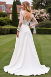 Cut Out Ivory Lace A Line Wedding Dress with Long Sleeves