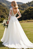 Lace A Line Ivory Appliqued Wedding Dress with Long Sleeves