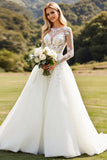 Lace A Line Ivory Appliqued Wedding Dress with Long Sleeves