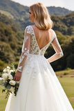 Lace A Line Ivory Appliqued Wedding Dress with Long Sleeves