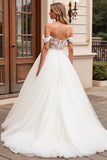 Off The Shoulder A Line Appliques Ivory Tulle Wedding Dress